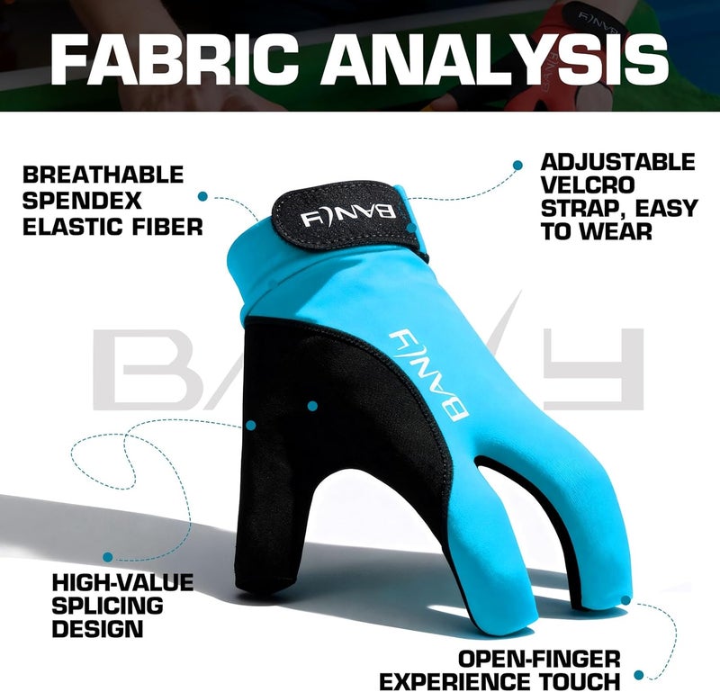 Banly Billiard Pool Gloves Fits on Left Hand 3 Finger, Small Snooker Cue Sport Glove, Billiards Players Sporty Compact Pull On Half Finger Billiard Glove - Image 2